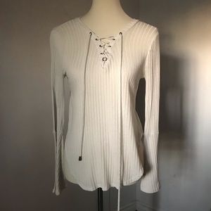 Moon River, white, ribbed, pirate top